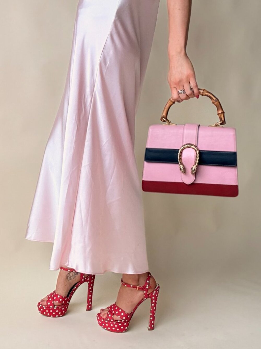 Gucci Dionysus Bamboo Medium Top Handle Bag Pink Leather Sylvie Web Strap